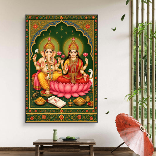 Ganesh Lakshmi Ji Premium Canvas Painting - Canvas Wall Art | Decor By Neon