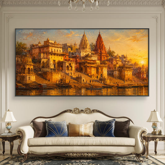 Banaras Ghat Premium Canvas Painting - Canvas Wall Art | Decor By Neon