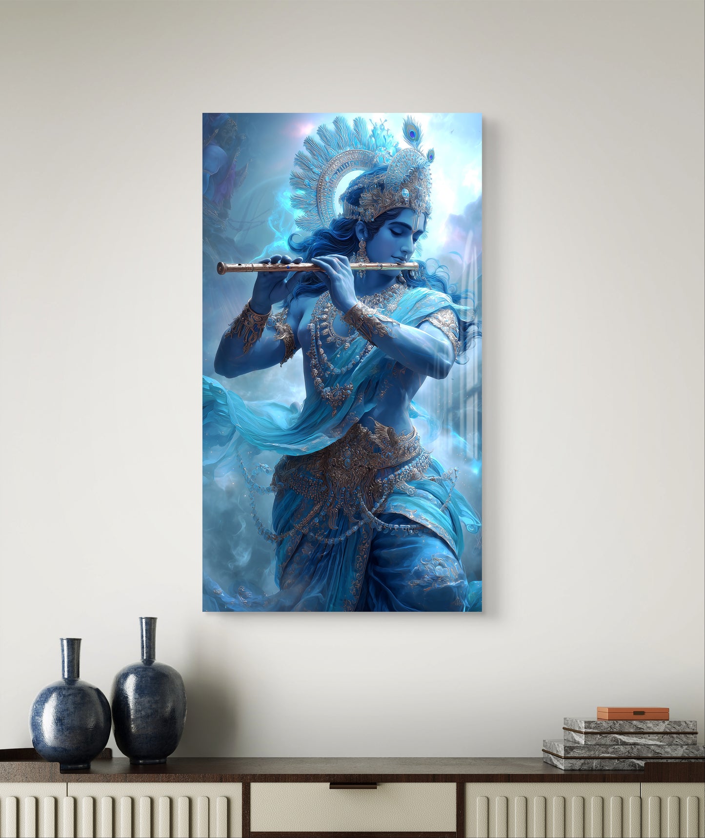 Krishna Ji with Flute - 2 Premium Acrylic Wall Art for Home & Temple Decor