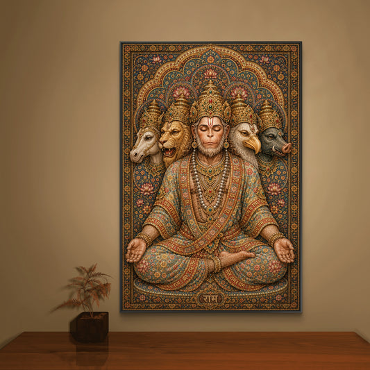 Panchmukhi Hanuman Ji Premium Canvas Painting - Canvas Wall Art | Decor By Neon