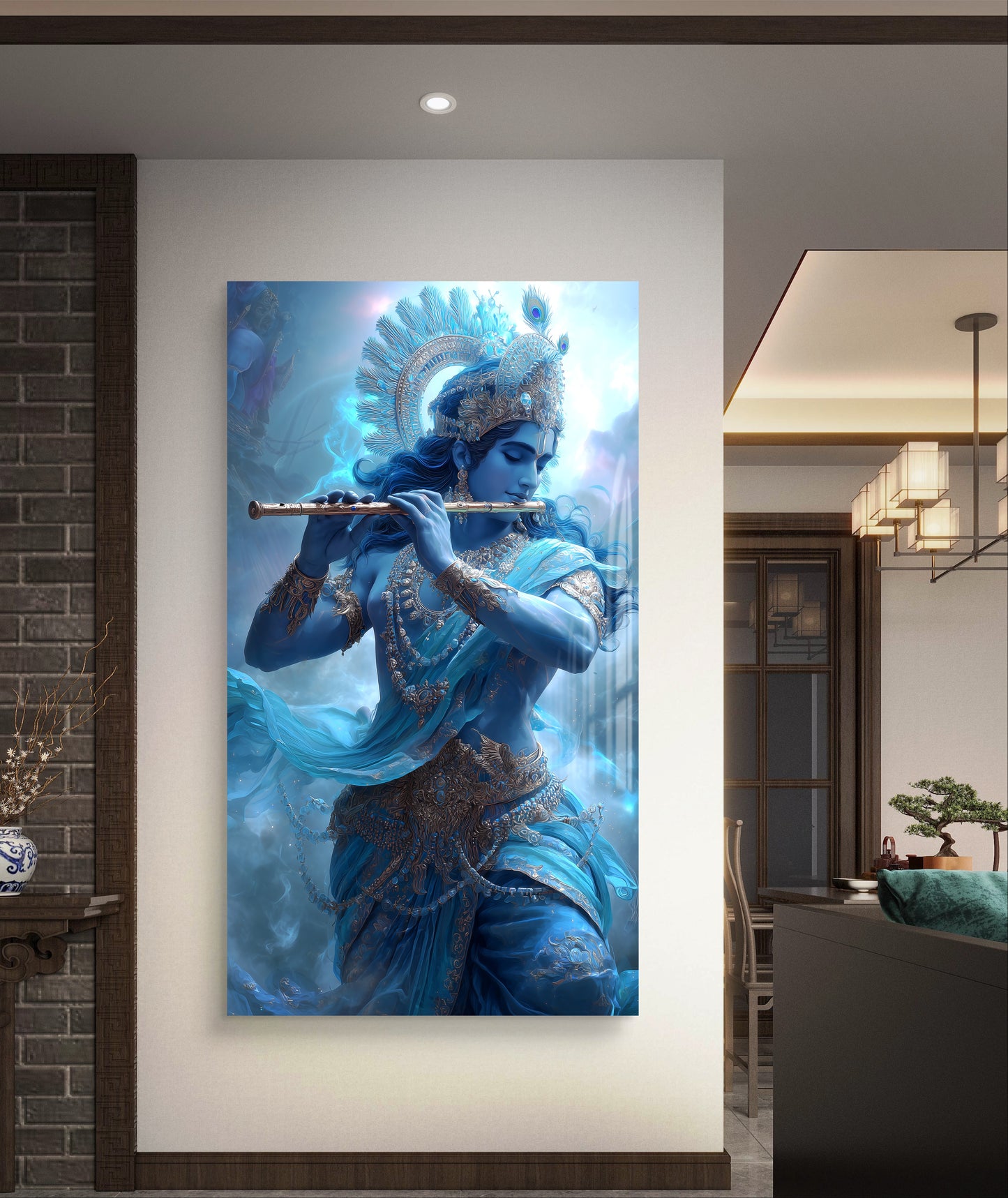 Krishna Ji with Flute - 2 Premium Acrylic Wall Art for Home & Temple Decor