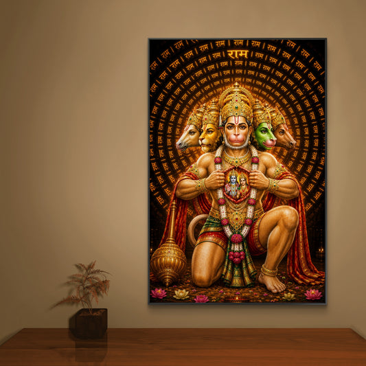 Panchmukhi Hanuman Ji Premium Canvas Painting - Canvas Wall Art | Decor By Neon