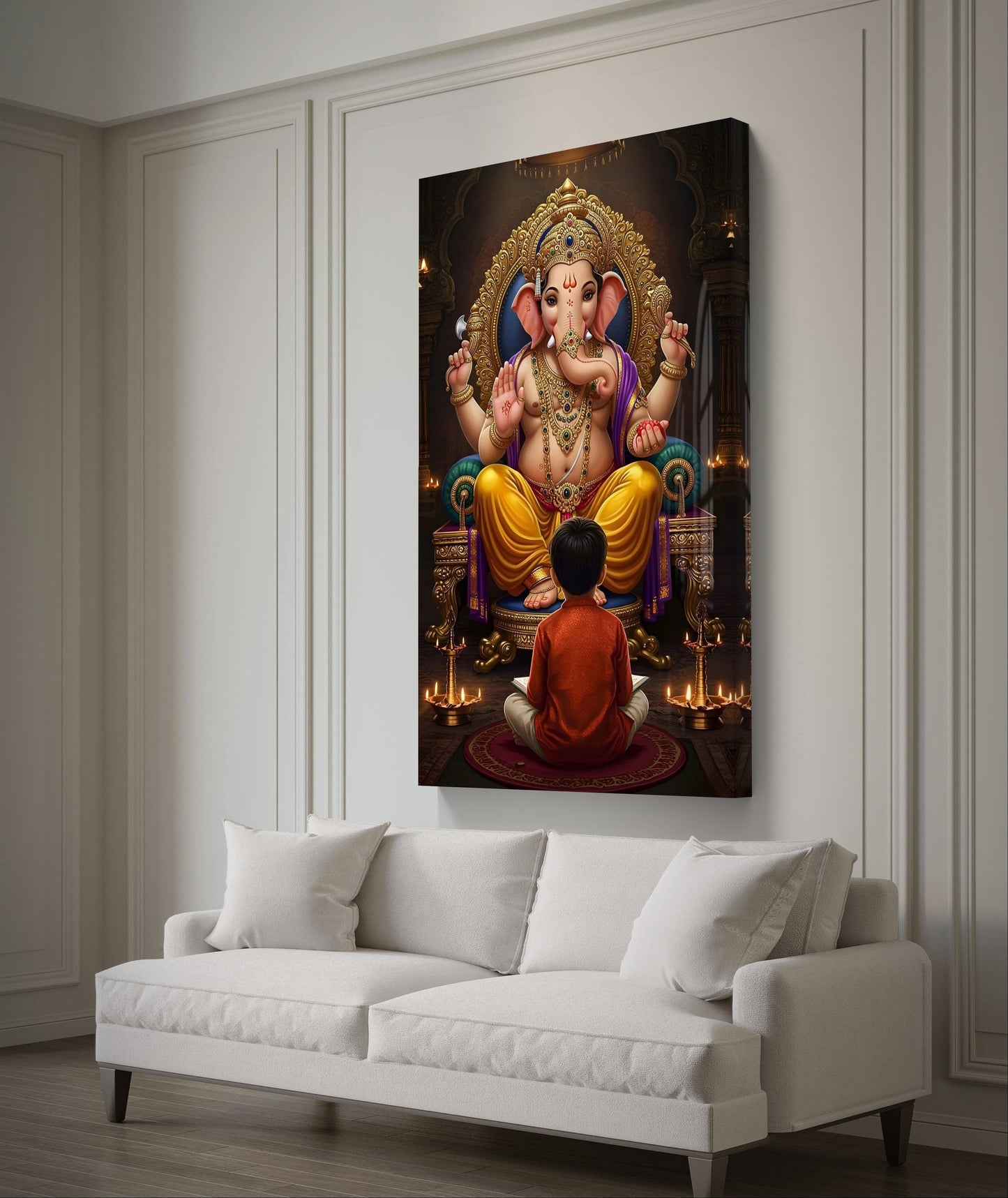 Ganesh Ji with Devotee Premium Acrylic Wall Art for Home & Temple Decor