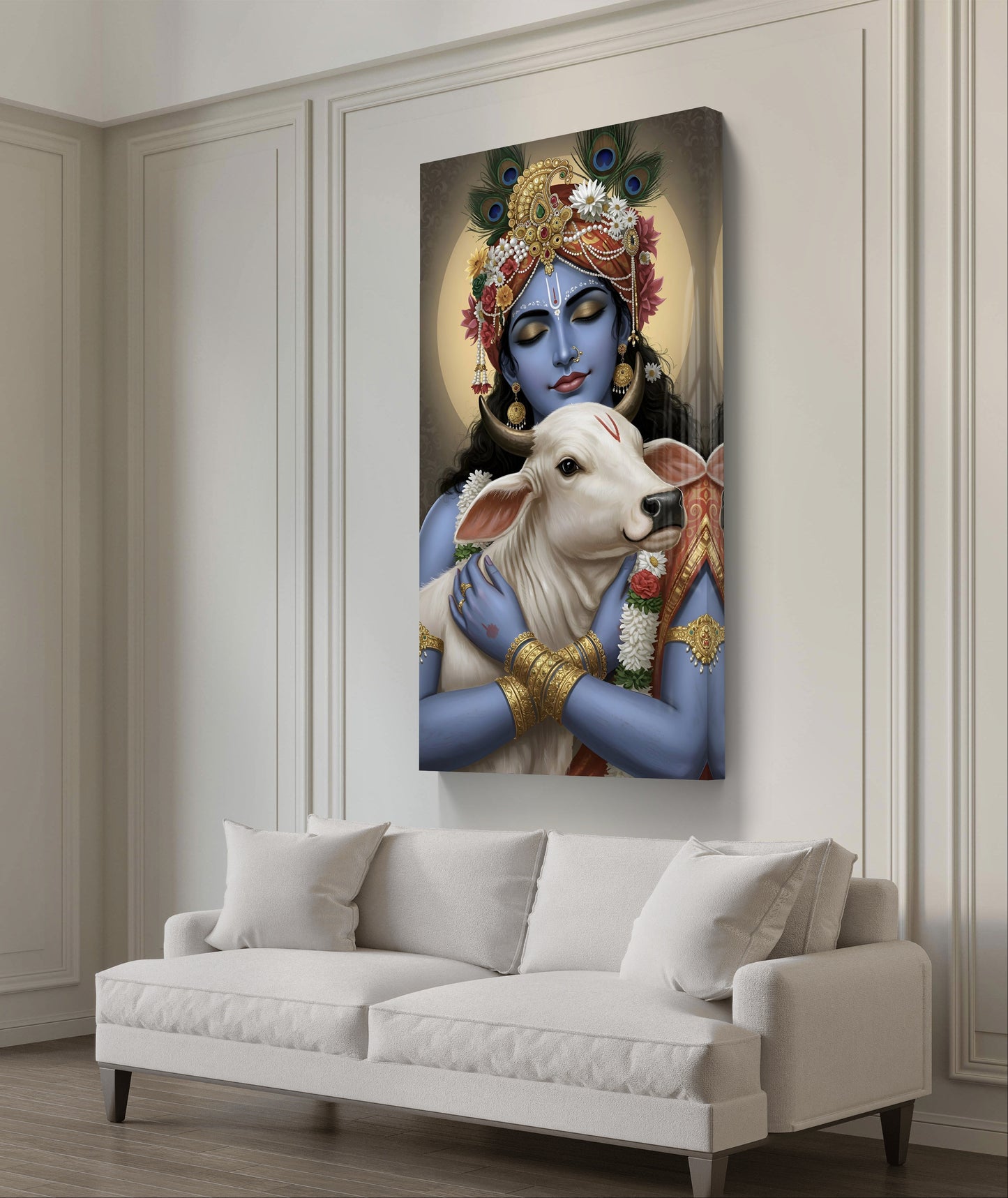 Lord Krishna with Cow Premium Acrylic Wall Art for Home & Temple Decor