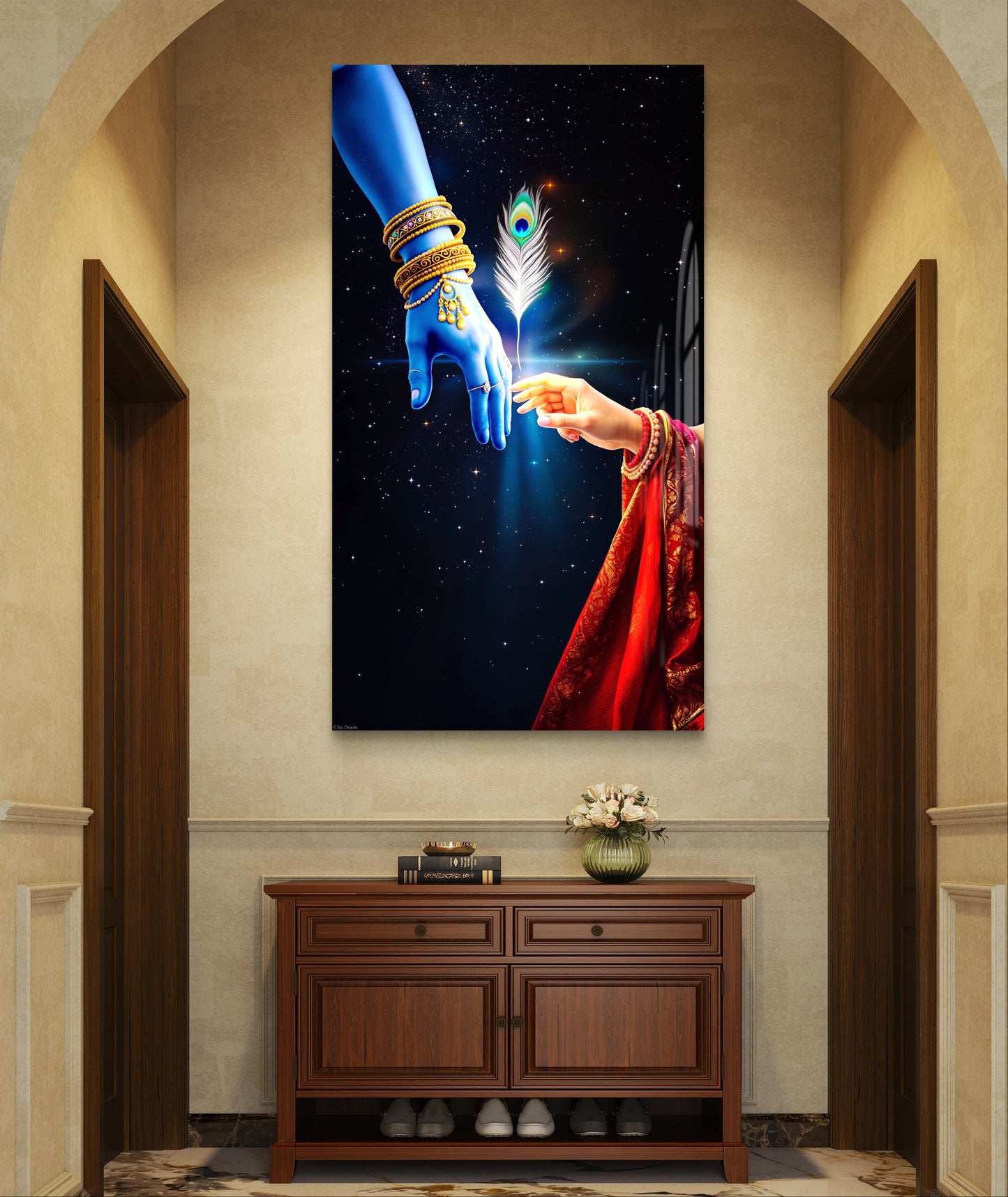 Radha Krishna Morpankh Premium Acrylic Wall Art for Home & Temple Decor