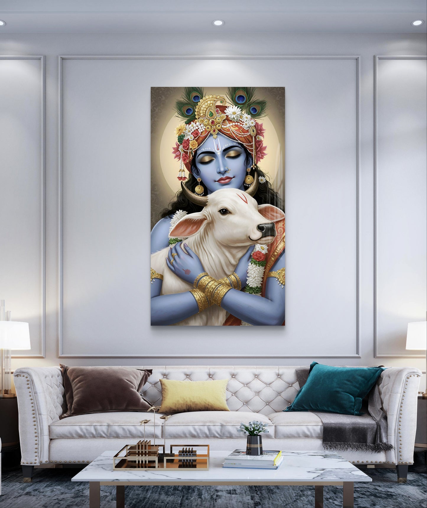 Lord Krishna with Cow Premium Acrylic Wall Art for Home & Temple Decor