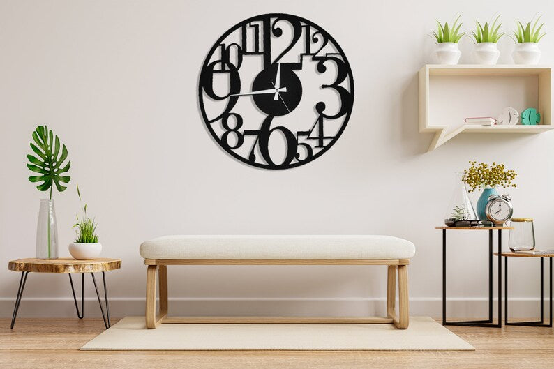 Minimalist Circular Numeric Metal Wall Clock, Modern Circular Black Metal Wall Clock, Wall Art, Silent Clock