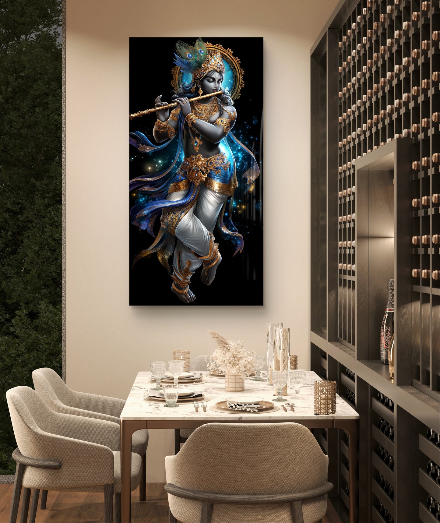 Krishna Ji with Flute Premium Acrylic Wall Art for Home & Temple Decor