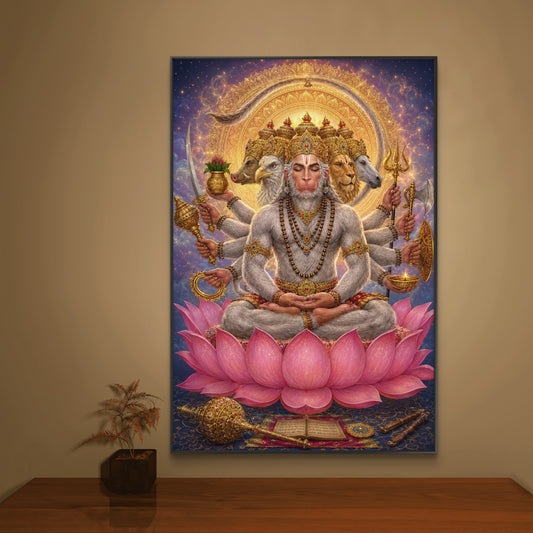 Panchmukhi Hanuman Ji Premium Canvas Painting - Canvas Wall Art | Decor By Neon