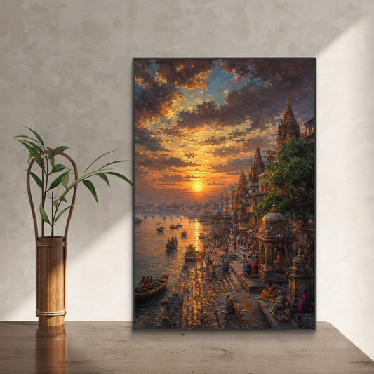 Banaras Ghat Premium Canvas Painting - Canvas Wall Art | Decor By Neon