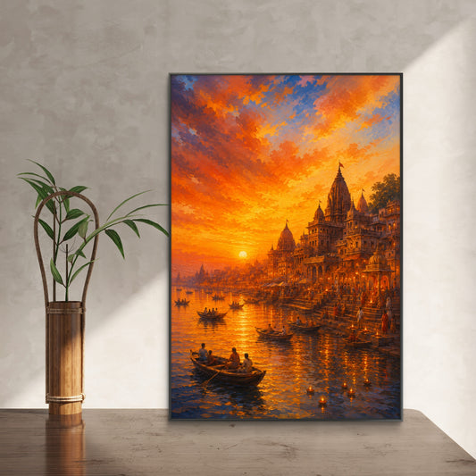 Banaras Ghat Premium Canvas Painting - Canvas Wall Art | Decor By Neon