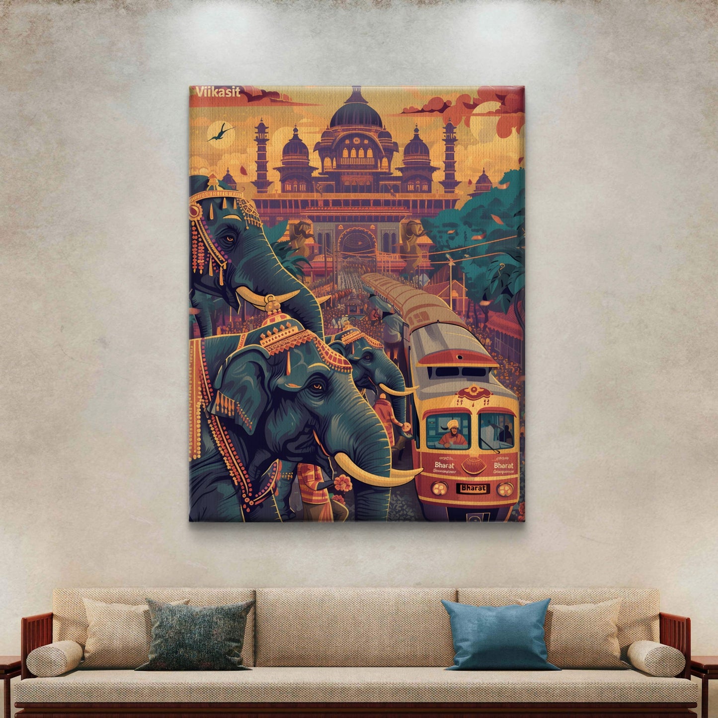 Tusker Parade Premium Canvas Wall Painting - Buy Online | Decor By Neon