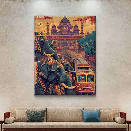 Tusker Parade Premium Canvas Wall Painting
