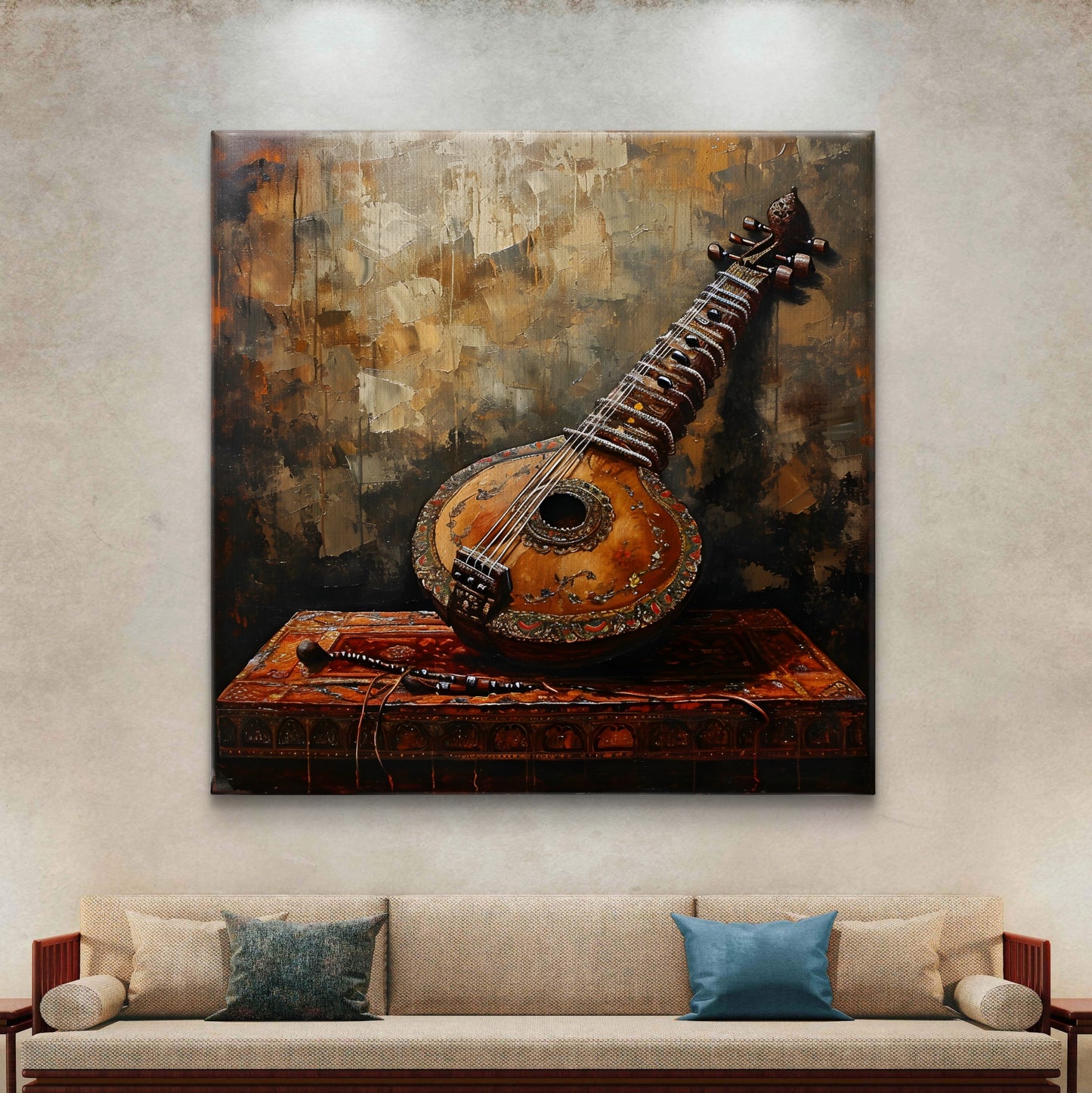 The Vintage Veena Premium Canvas Wall Painting - Buy Online | Decor By Neon