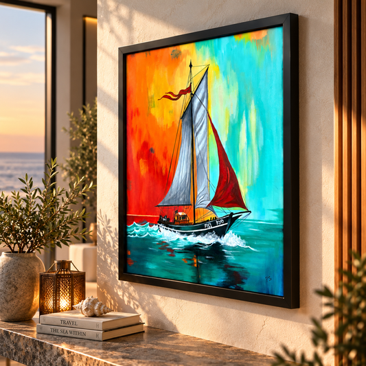 Sailing Through Colours Original & Exclusive Hand Painting 19 x 25 Inches | Premium Canvas Wall Art (Only 1 in Stock) - Canvas Wall Art | Decor By Neon