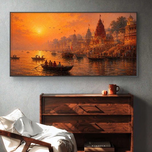 Banaras Ghat Premium Canvas Painting - Canvas Wall Art | Decor By Neon