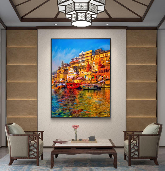 Banaras Ghat Premium Canvas Painting - Canvas Wall Art | Decor By Neon