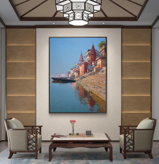 Banaras Ghat Premium Canvas Painting - Canvas Wall Art | Decor By Neon