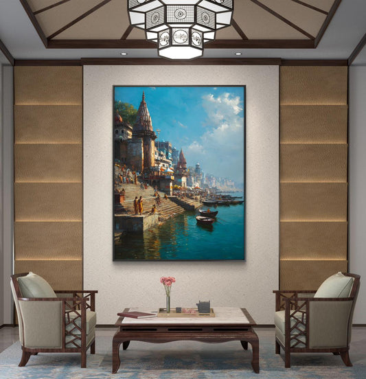 Banaras Ghat Premium Canvas Painting - Canvas Wall Art | Decor By Neon