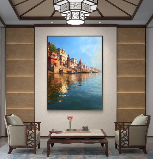 Banaras Ghat Premium Canvas Painting - Canvas Wall Art | Decor By Neon