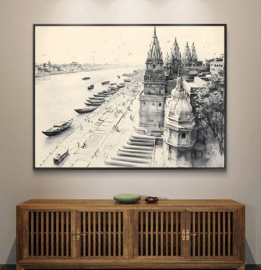 Banaras Ghat Premium Canvas Painting - Canvas Wall Art | Decor By Neon