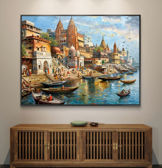 Banaras Ghat Premium Canvas Painting - Canvas Wall Art | Decor By Neon
