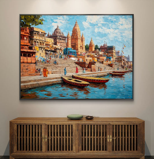 Banaras Ghat Premium Canvas Painting - Canvas Wall Art | Decor By Neon
