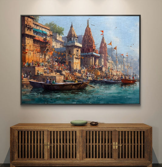 Banaras Ghat Premium Canvas Painting - Canvas Wall Art | Decor By Neon