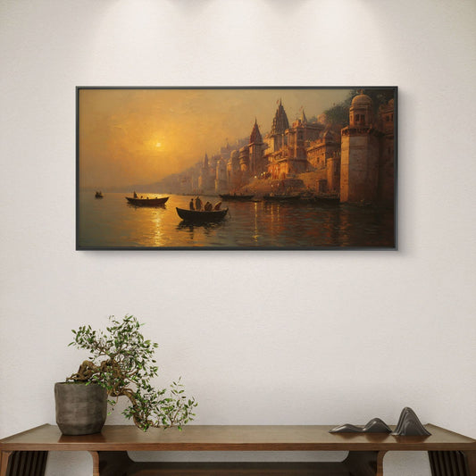 Banaras Ghat Premium Canvas Painting - Canvas Wall Art | Decor By Neon