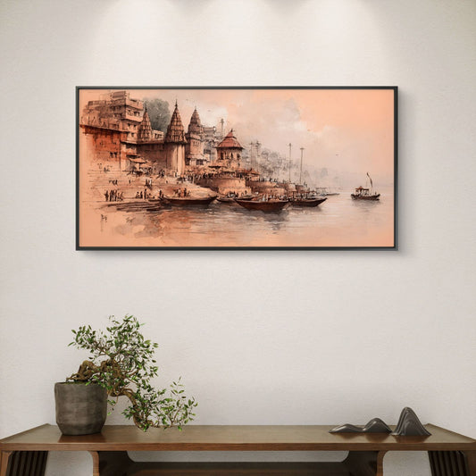 Banaras Ghat Premium Canvas Painting - Canvas Wall Art | Decor By Neon