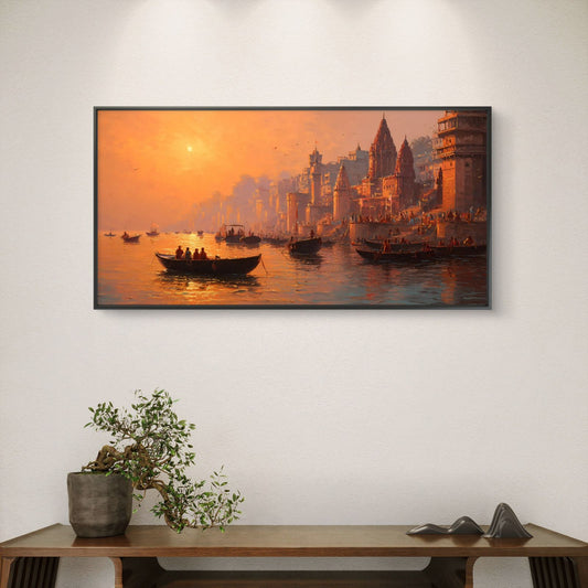 Banaras Ghat Premium Canvas Painting - Canvas Wall Art | Decor By Neon