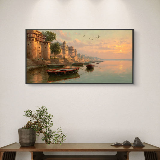 Banaras Ghat Premium Canvas Painting - Canvas Wall Art | Decor By Neon