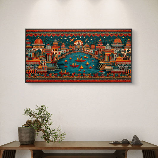 Banaras Ghat Premium Canvas Painting - Canvas Wall Art | Decor By Neon