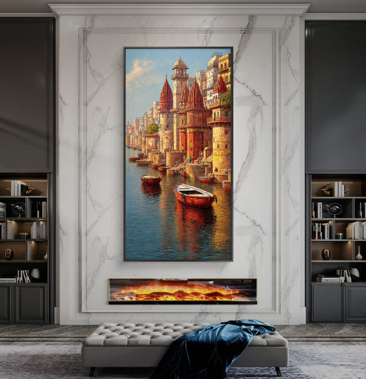 Banaras Ghat Premium Canvas Painting - Canvas Wall Art | Decor By Neon