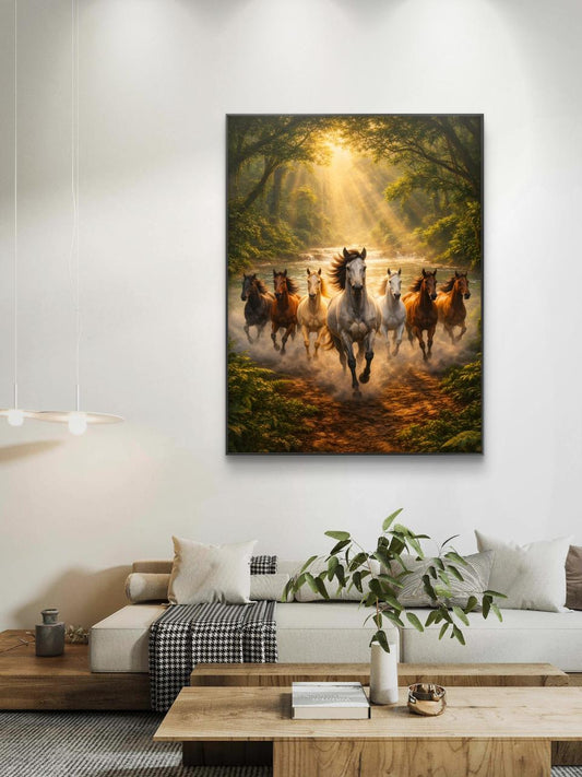 Seven Horses Vastu Premium Canvas Painting - Canvas Wall Art | Decor By Neon