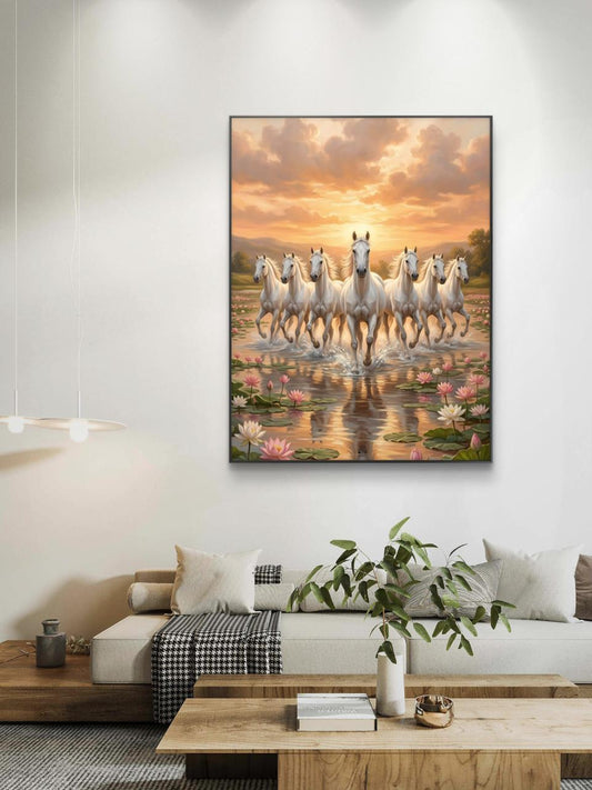 Seven Horses Vastu Premium Canvas Painting - Canvas Wall Art | Decor By Neon