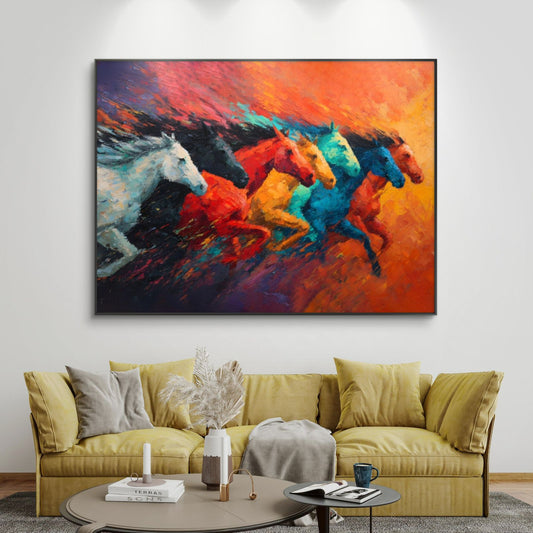 Seven Horses Vastu Premium Canvas Painting - Canvas Wall Art | Decor By Neon