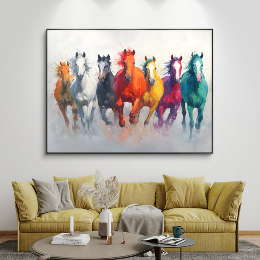 Seven Horses Vastu Premium Canvas Painting - Canvas Wall Art | Decor By Neon