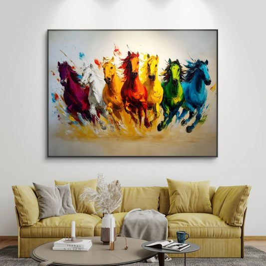Seven Horses Vastu Premium Canvas Painting - Canvas Wall Art | Decor By Neon