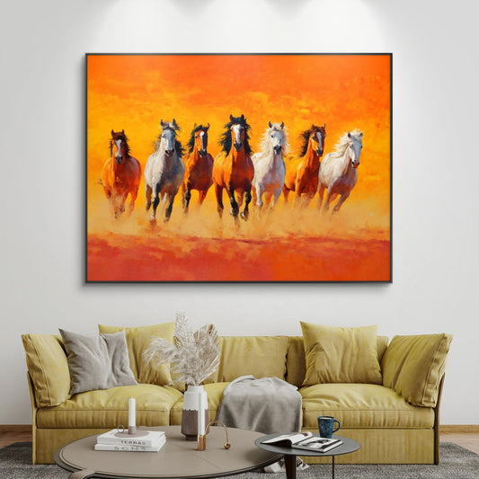 Seven Horses Vastu Premium Canvas Painting - Canvas Wall Art | Decor By Neon