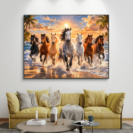 Seven Horses Vastu Premium Canvas Painting - Canvas Wall Art | Decor By Neon