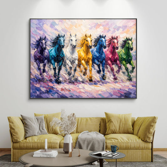 Seven Horses Vastu Premium Canvas Painting - Canvas Wall Art | Decor By Neon