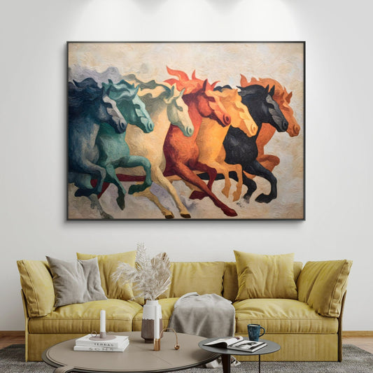 Seven Horses Vastu Premium Canvas Painting - Canvas Wall Art | Decor By Neon