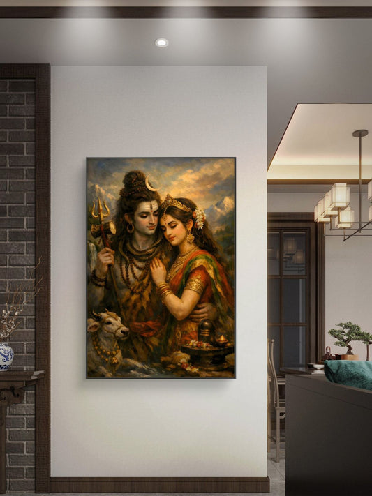 Shiva Parvati Premium Canvas Painting - Canvas Wall Art | Decor By Neon