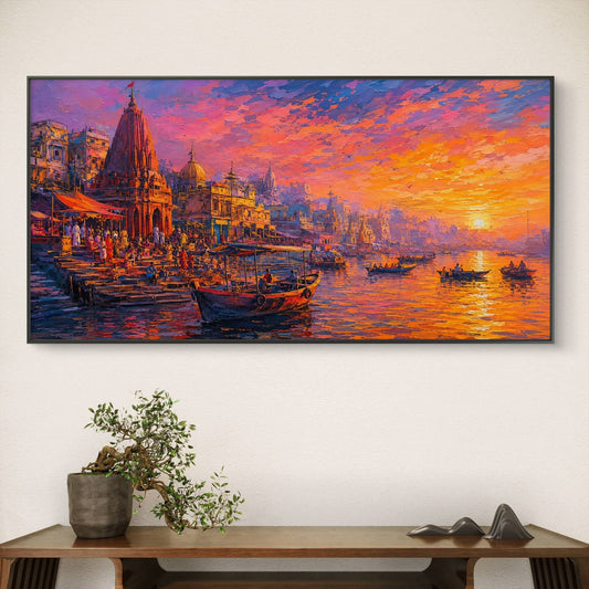Banaras Ghat Premium Canvas Painting - Canvas Wall Art | Decor By Neon