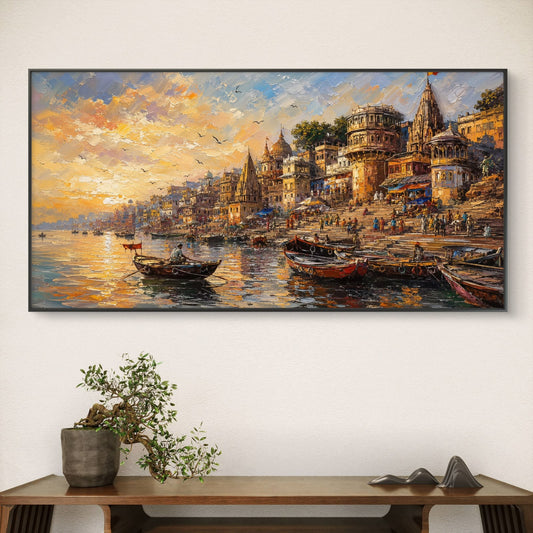 Banaras Ghat Premium Canvas Painting - Canvas Wall Art | Decor By Neon