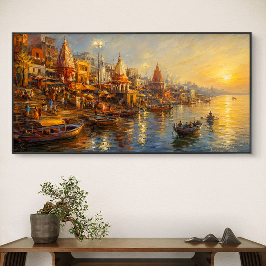 Banaras Ghat Premium Canvas Painting - Canvas Wall Art | Decor By Neon
