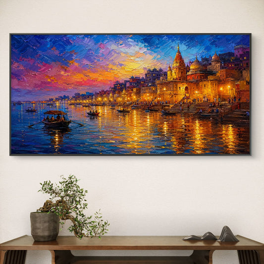 Banaras Ghat Premium Canvas Painting - Canvas Wall Art | Decor By Neon