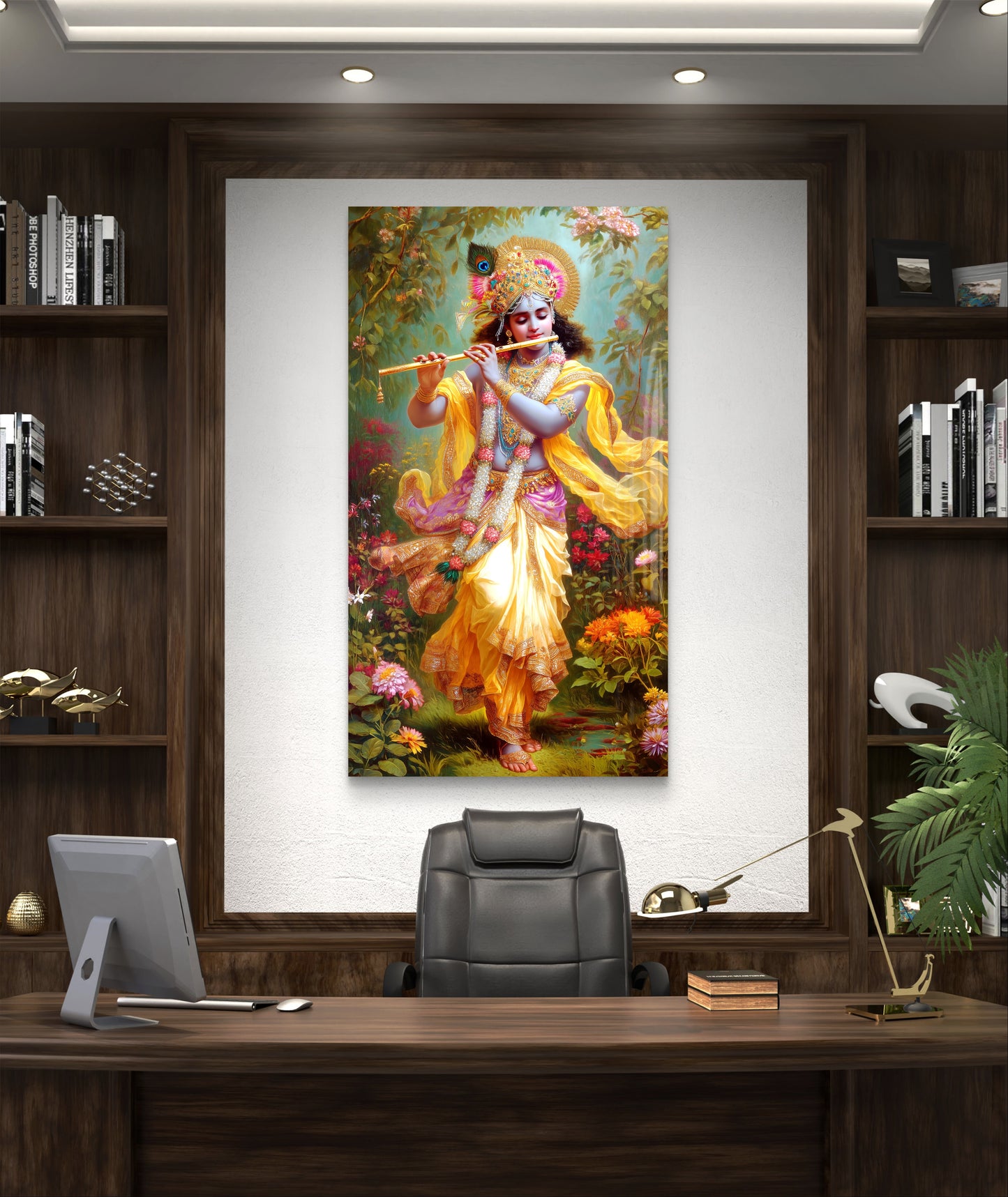 Lord Krishna with Flute Premium Acrylic Wall Art for Home & Temple Decor
