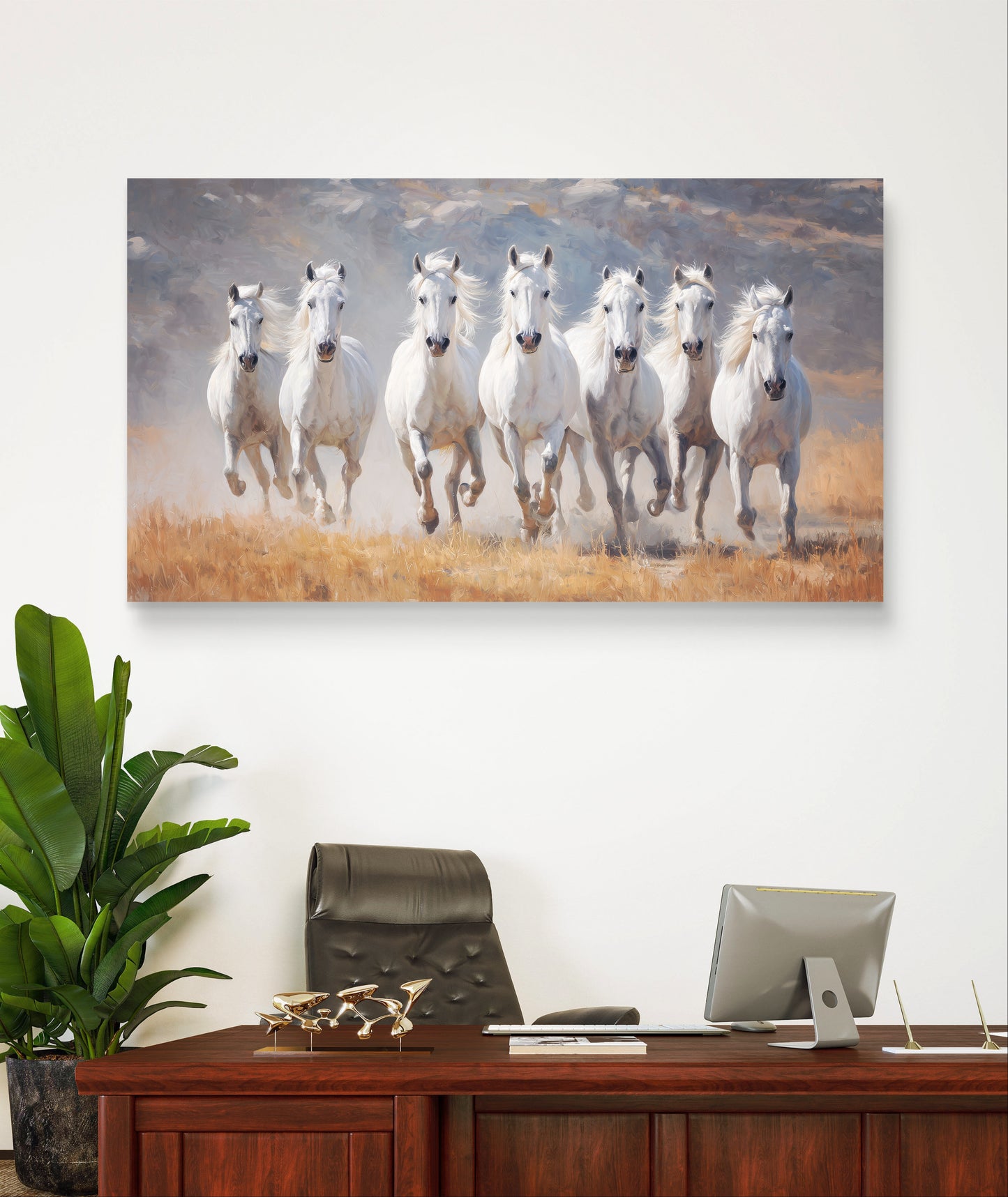 Seven White Horses Vibrant Premium Acrylic Wall Art for Home & Office Decor